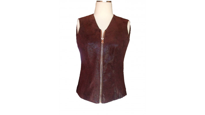 Printed suede waistcoat with zipper